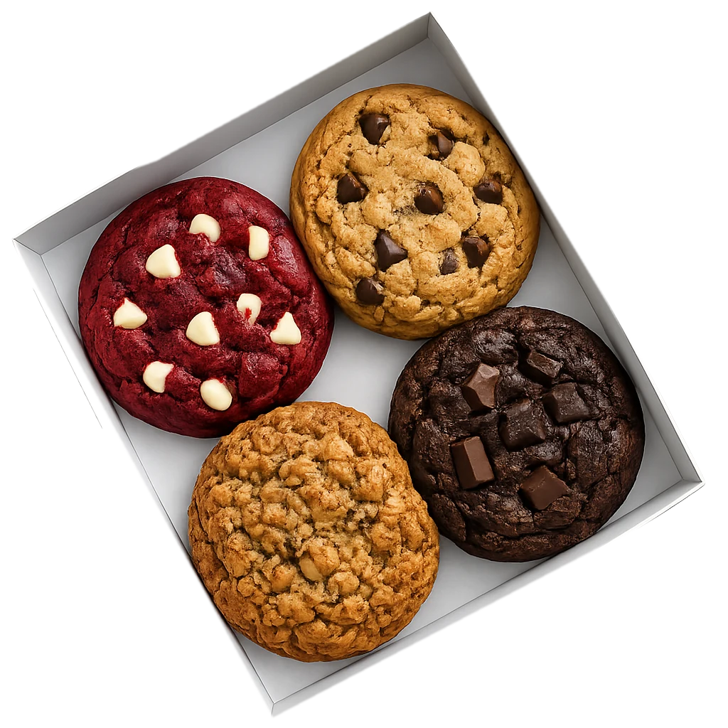 Open cookie box with assorted cookies